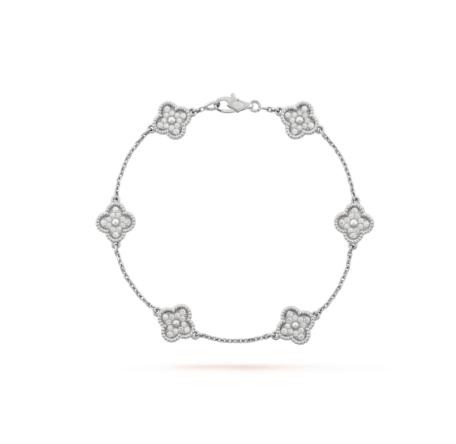 [Eterna Jewels]CLOVER 6 MOTIF SILVER DIAMOND BRACELET