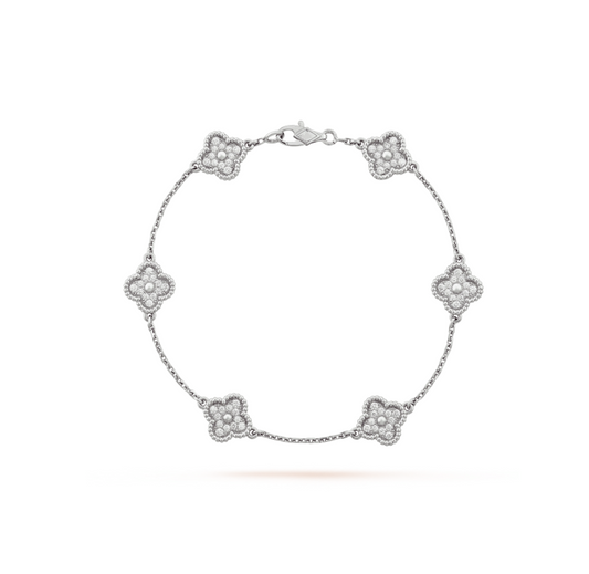 [Eterna Jewels]CLOVER 6 MOTIF SILVER DIAMOND BRACELET