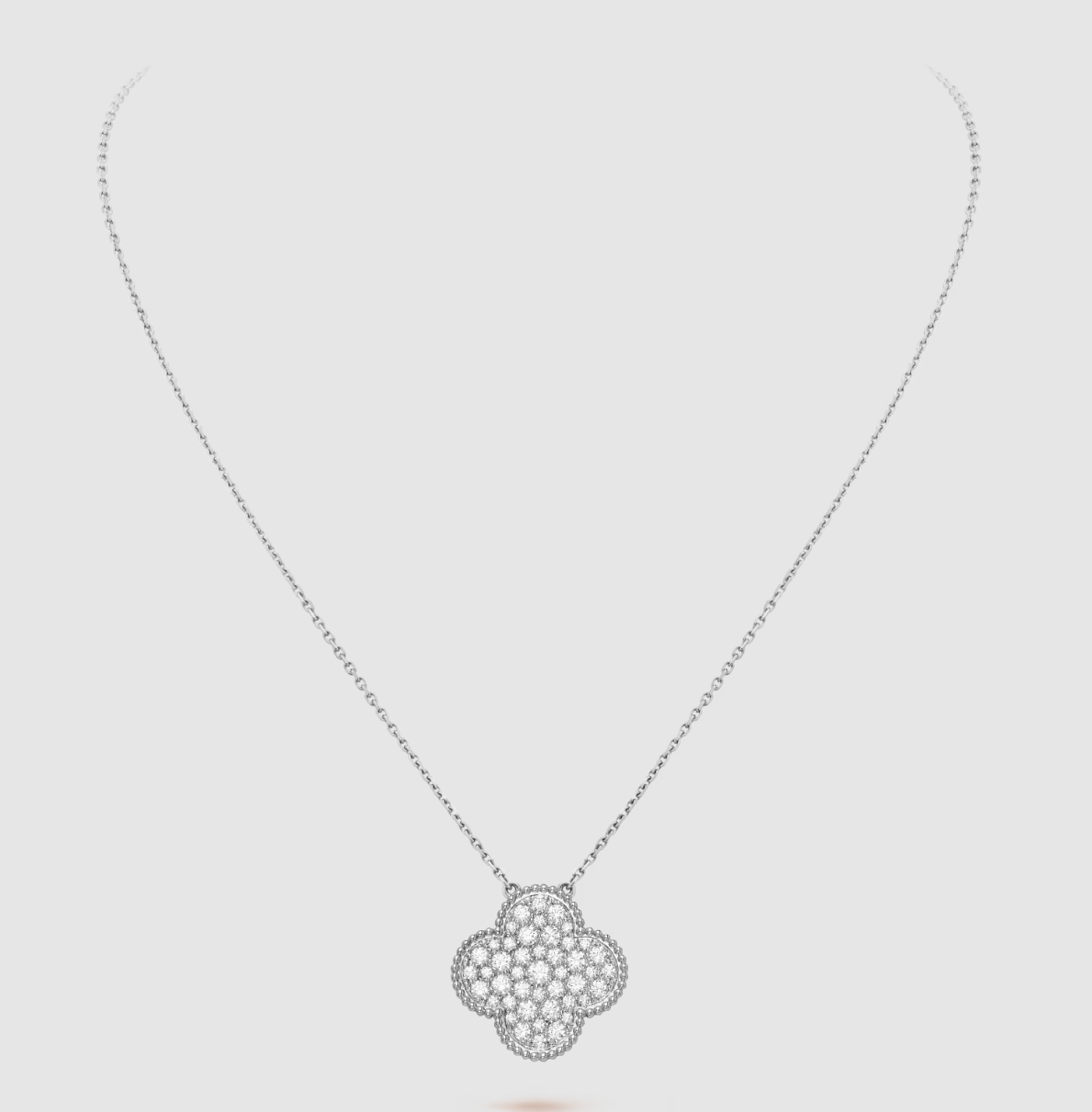 [Eterna Jewels]CLOVER 25MM LARGE PENDANT DIAMOND PAVED SILVER NECKLACE