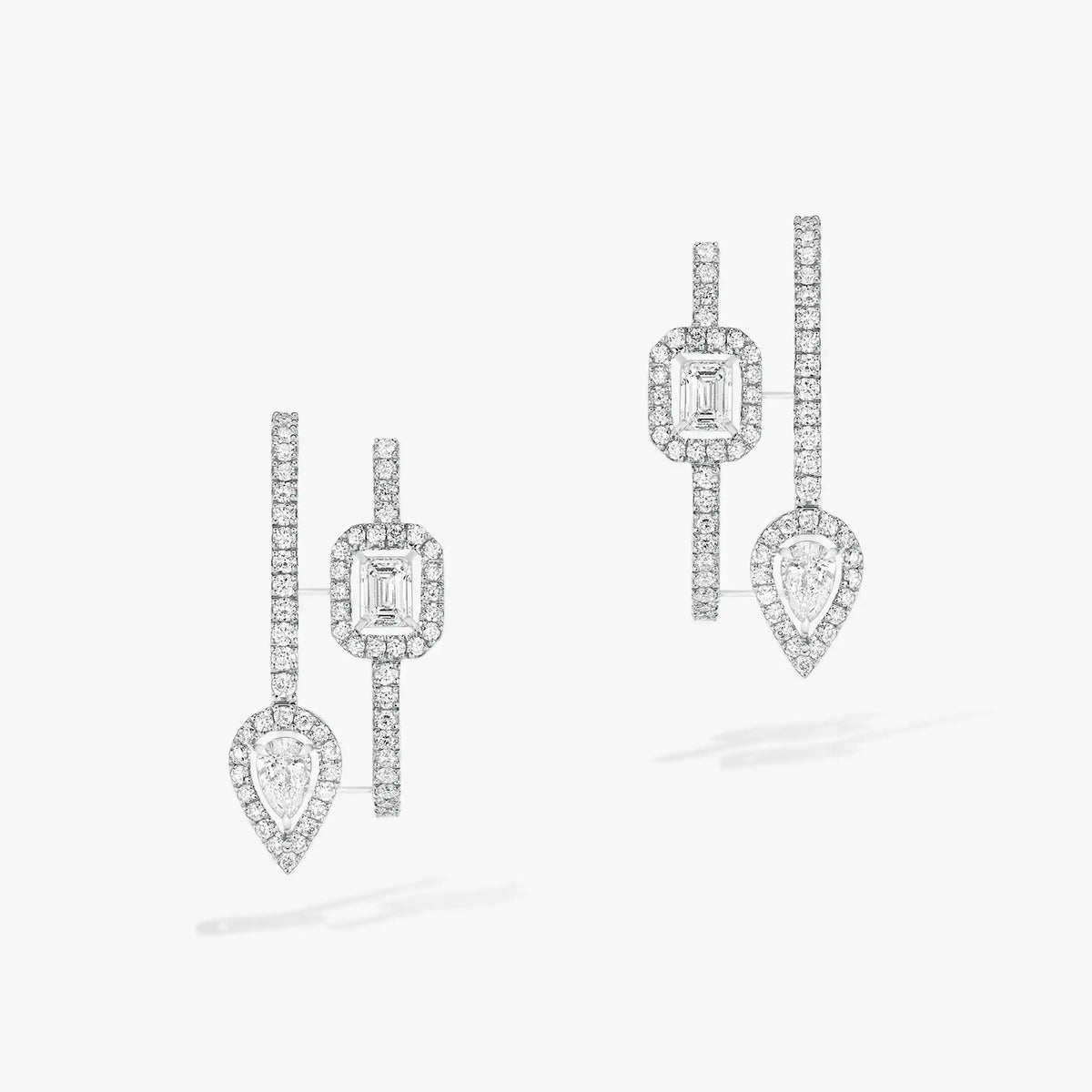 [Eterna Jewels]CREOLES MY TWIN 2 RANGS SILVER DIAMOND EARRINGS