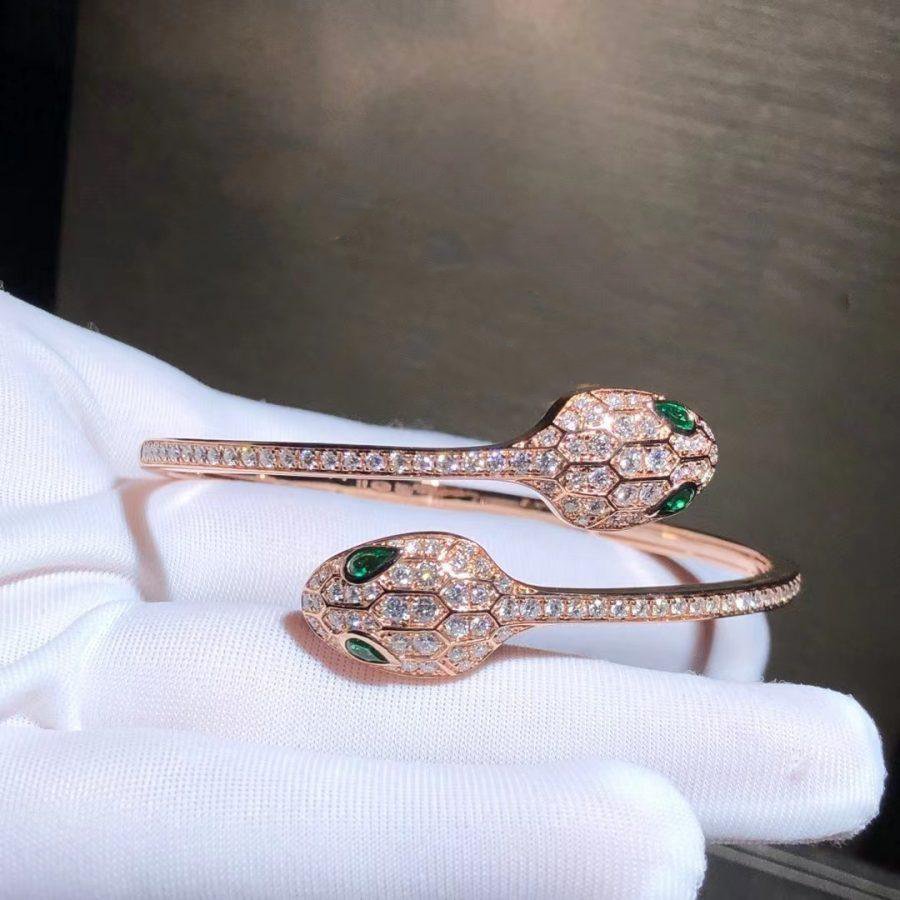 [Eterna Jewels]SERPENTI BRACELET PINK GOLD MALACHITE DIAMOND DOUBLE SNAKE