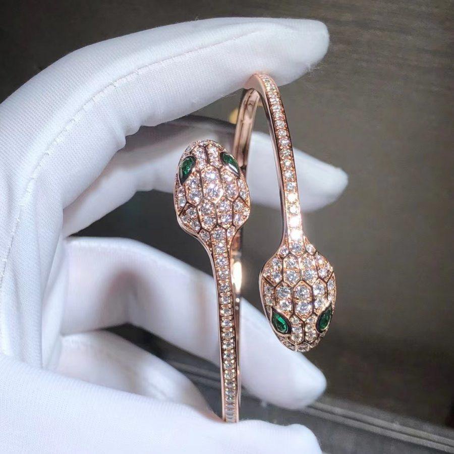[Eterna Jewels]SERPENTI BRACELET PINK GOLD MALACHITE DIAMOND DOUBLE SNAKE