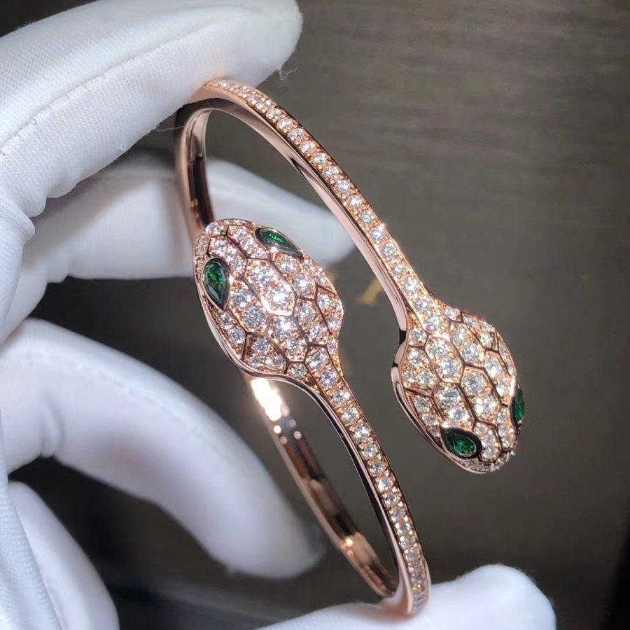 [Eterna Jewels]SERPENTI BRACELET PINK GOLD MALACHITE DIAMOND DOUBLE SNAKE