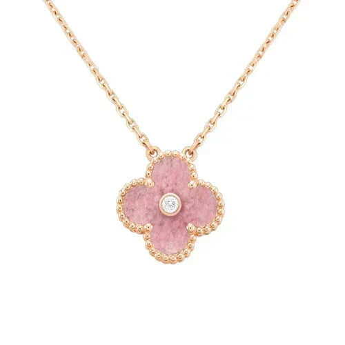 [Eterna Jewels]CLOVER 15MM DIAMOND RHODONITE NECKLACE