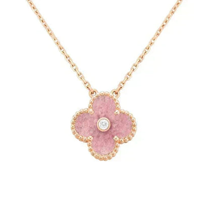 [Eterna Jewels]CLOVER 15MM DIAMOND RHODONITE NECKLACE