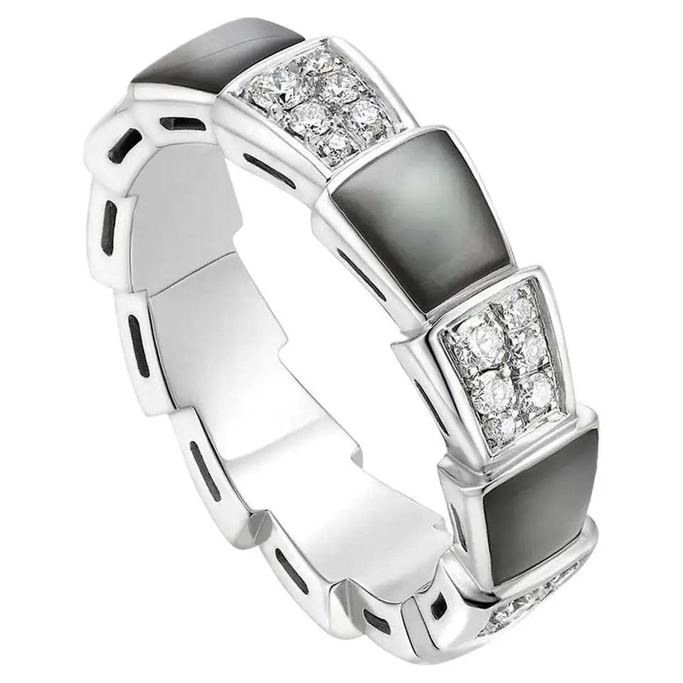 [Eterna Jewels]SERPENTI RING SILVER DIAMOND BLACK MOP 4MM