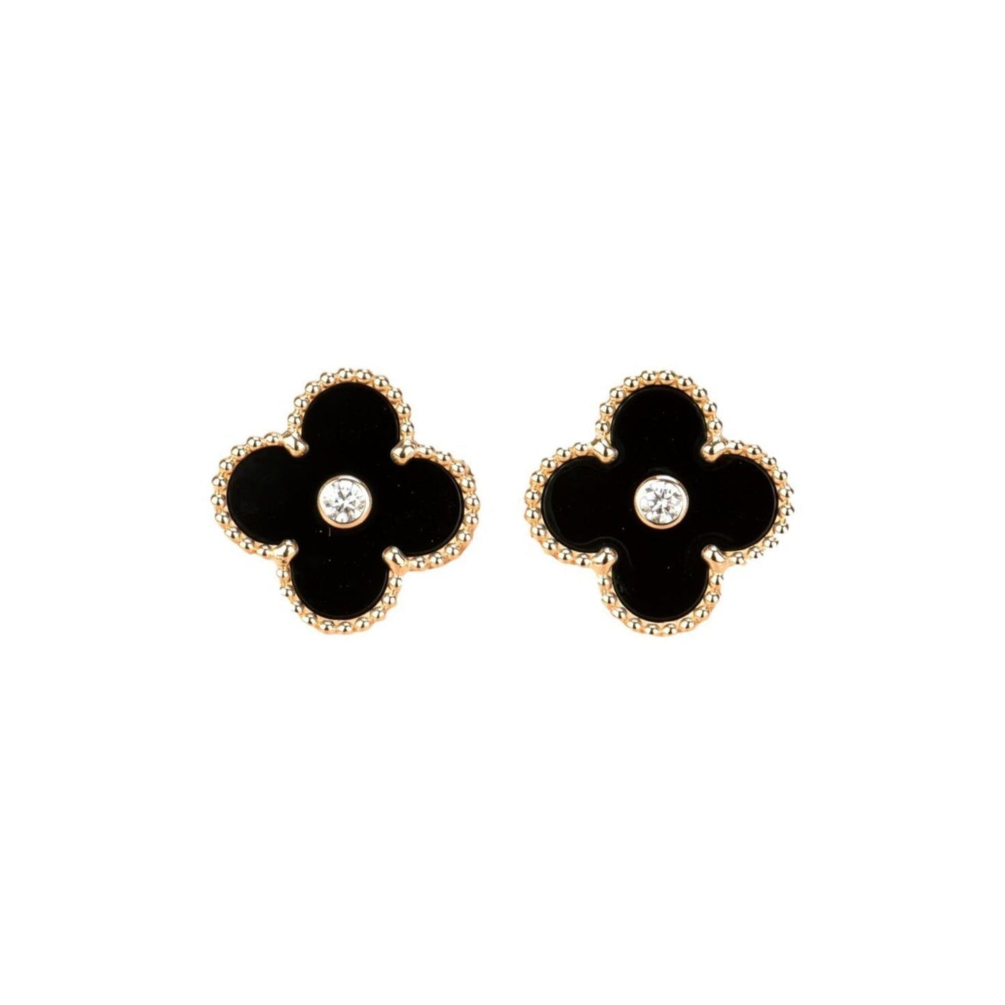 [Eterna Jewels]CLOVER MEDIUM 1 MOTIFS ONYX DIAMOND EARRINGS
