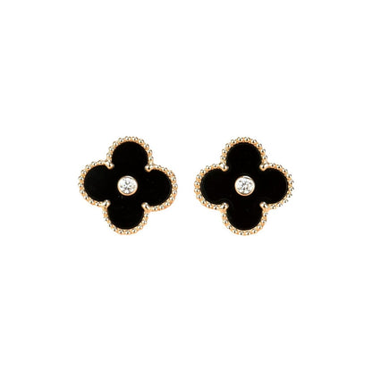 [Eterna Jewels]CLOVER MEDIUM 1 MOTIFS ONYX DIAMOND EARRINGS
