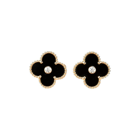 [Eterna Jewels]CLOVER MEDIUM 1 MOTIFS ONYX DIAMOND EARRINGS