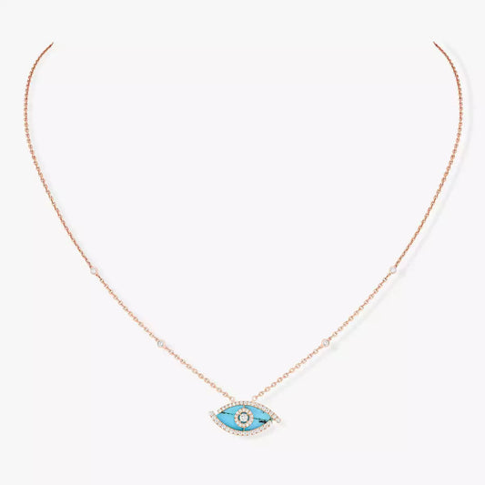 [Eterna Jewels]Lucky Eye Diamond Necklace in Rose Gold and Turquoise