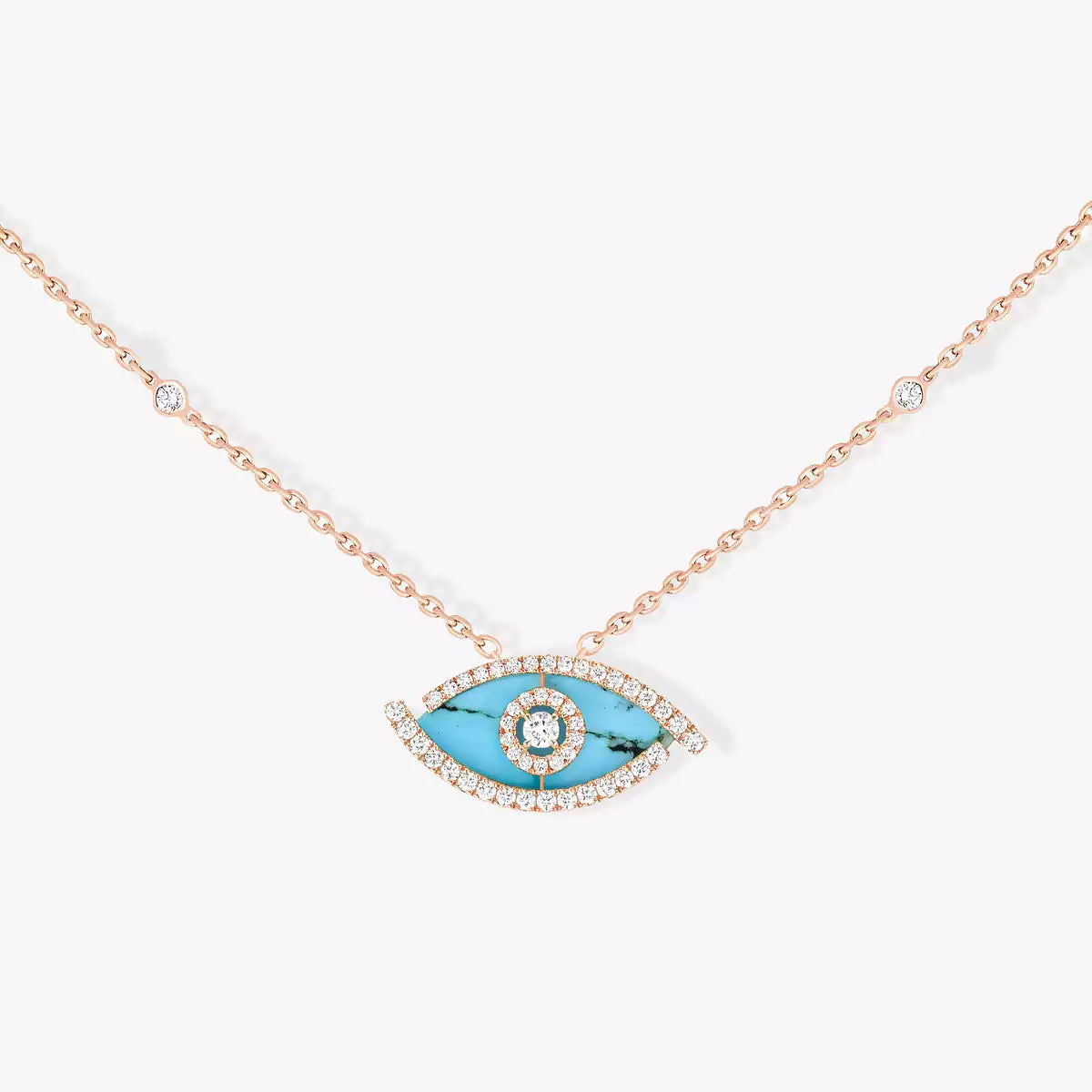 [Eterna Jewels]Lucky Eye Diamond Necklace in Rose Gold and Turquoise