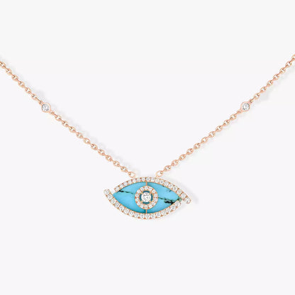 [Eterna Jewels]Lucky Eye Diamond Necklace in Rose Gold and Turquoise