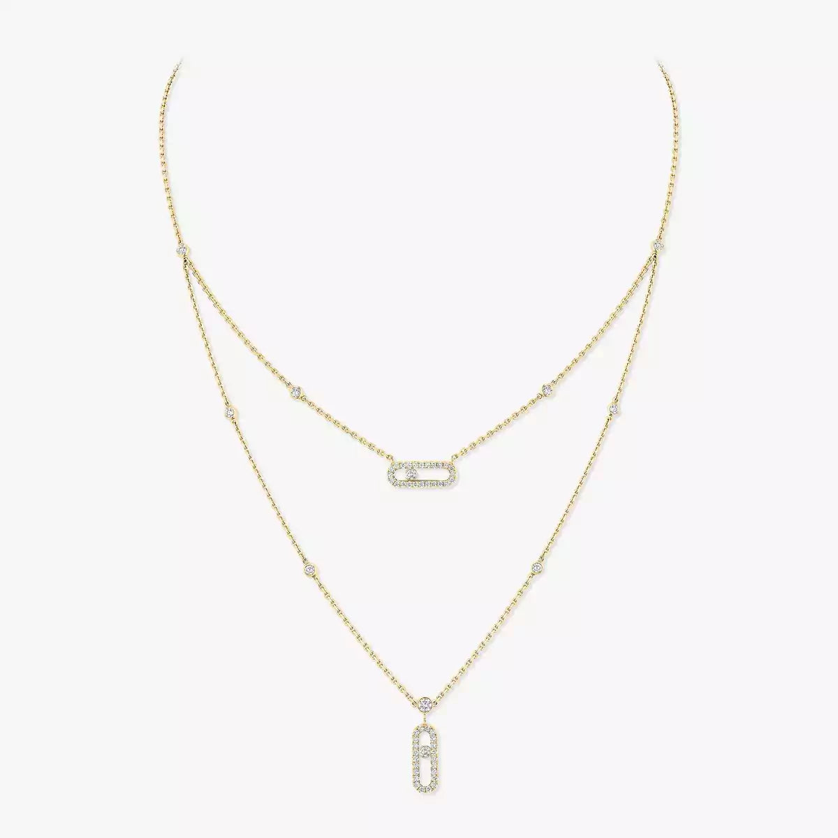 [Eterna Jewels]2 Rows Rose Gold Diamond Pave_ Necklace Move Uno
