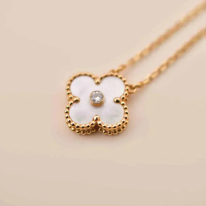 [Eterna Jewels]CLOVER 15MM DIAMOND WHITE FRITILLARIA NECKLACE