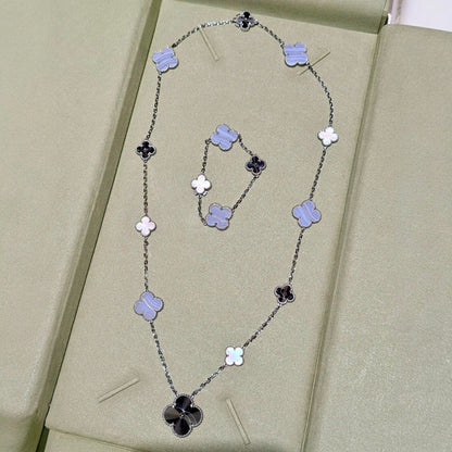 [Eterna Jewels]DETACHABLE CLOVER 15(11+4) FLOWER SILVER NECKLACE SET