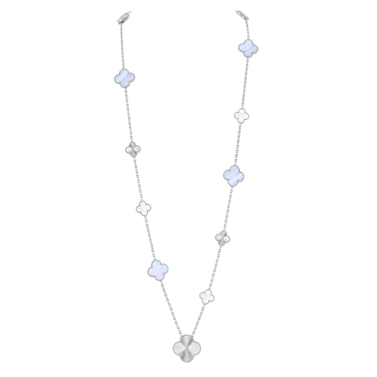 [Eterna Jewels]DETACHABLE CLOVER 15(11+4) FLOWER SILVER NECKLACE SET