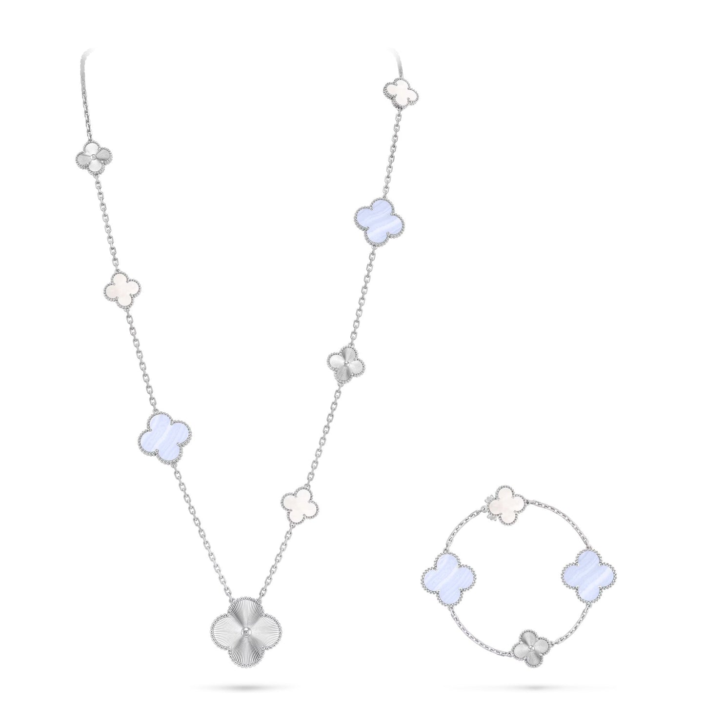 [Eterna Jewels]DETACHABLE CLOVER 15(11+4) FLOWER SILVER NECKLACE SET