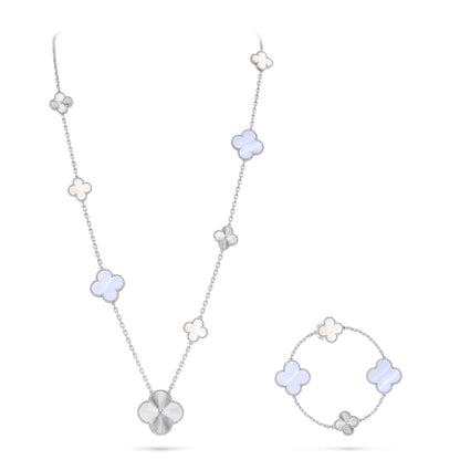 [Eterna Jewels]DETACHABLE CLOVER 15(11+4) FLOWER SILVER NECKLACE SET