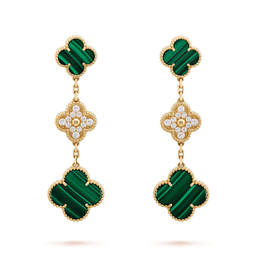 [Eterna Jewels]CLOVER EARRINGS GOLD MALACHITE DIAMOND 3 MOTIF