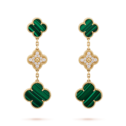 [Eterna Jewels]CLOVER EARRINGS GOLD MALACHITE DIAMOND 3 MOTIF