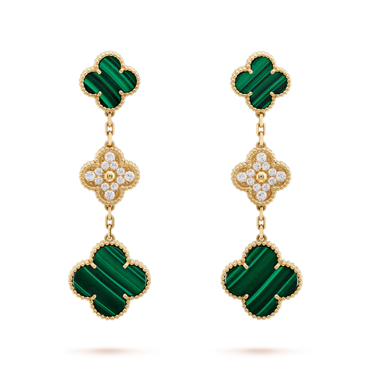 [Eterna Jewels]CLOVER EARRINGS GOLD MALACHITE DIAMOND 3 MOTIF