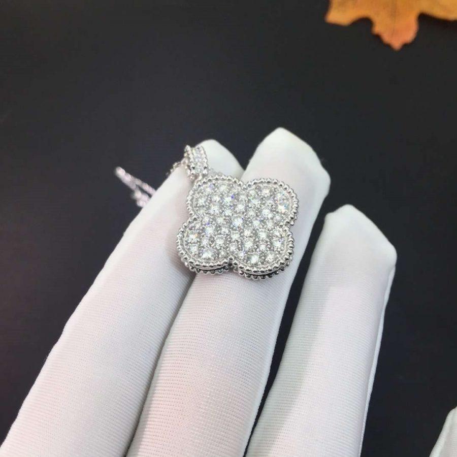 [Eterna Jewels]CLOVER 25MM SILVER FULL DIAMOND BIG CLOVER NECKLACE