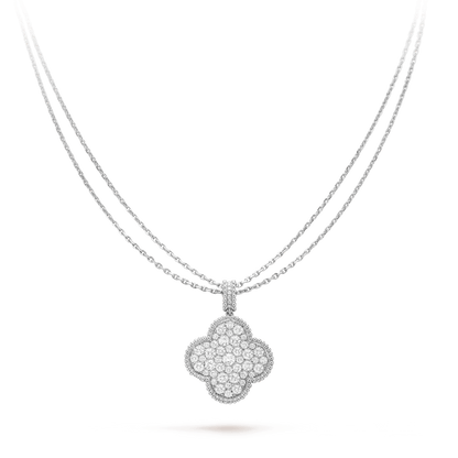 [Eterna Jewels]CLOVER 25MM SILVER FULL DIAMOND BIG CLOVER NECKLACE