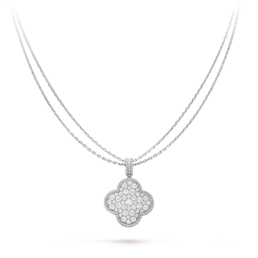 [Eterna Jewels]CLOVER 25MM SILVER FULL DIAMOND BIG CLOVER NECKLACE