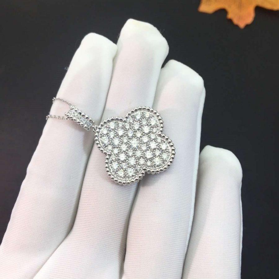 [Eterna Jewels]CLOVER 25MM SILVER FULL DIAMOND BIG CLOVER NECKLACE