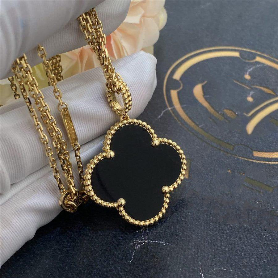 [Eterna Jewels]CLOVER 25MM GOLD ONYX BIG CLOVER NECKLACE
