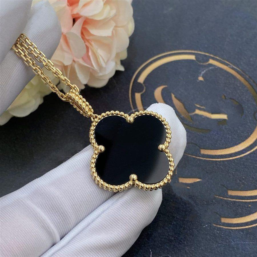 [Eterna Jewels]CLOVER 25MM GOLD ONYX BIG CLOVER NECKLACE