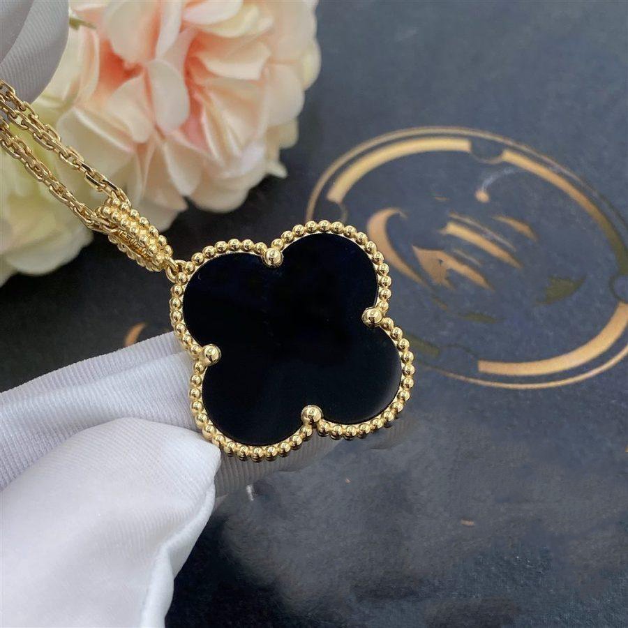 [Eterna Jewels]CLOVER 25MM GOLD ONYX BIG CLOVER NECKLACE