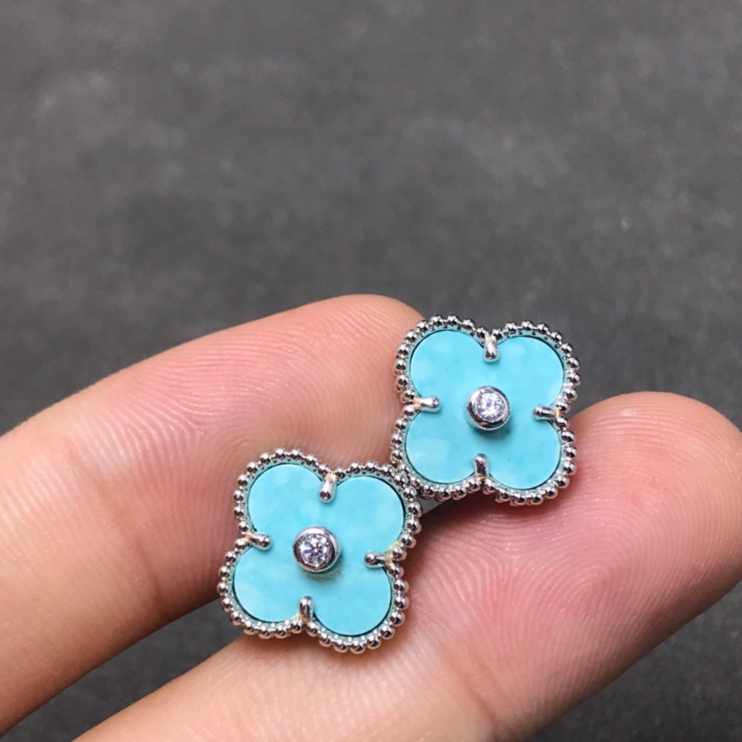 [Eterna Jewels]CLOVER 1 DIAMOND BLUE SKY SILVER EARRINGS