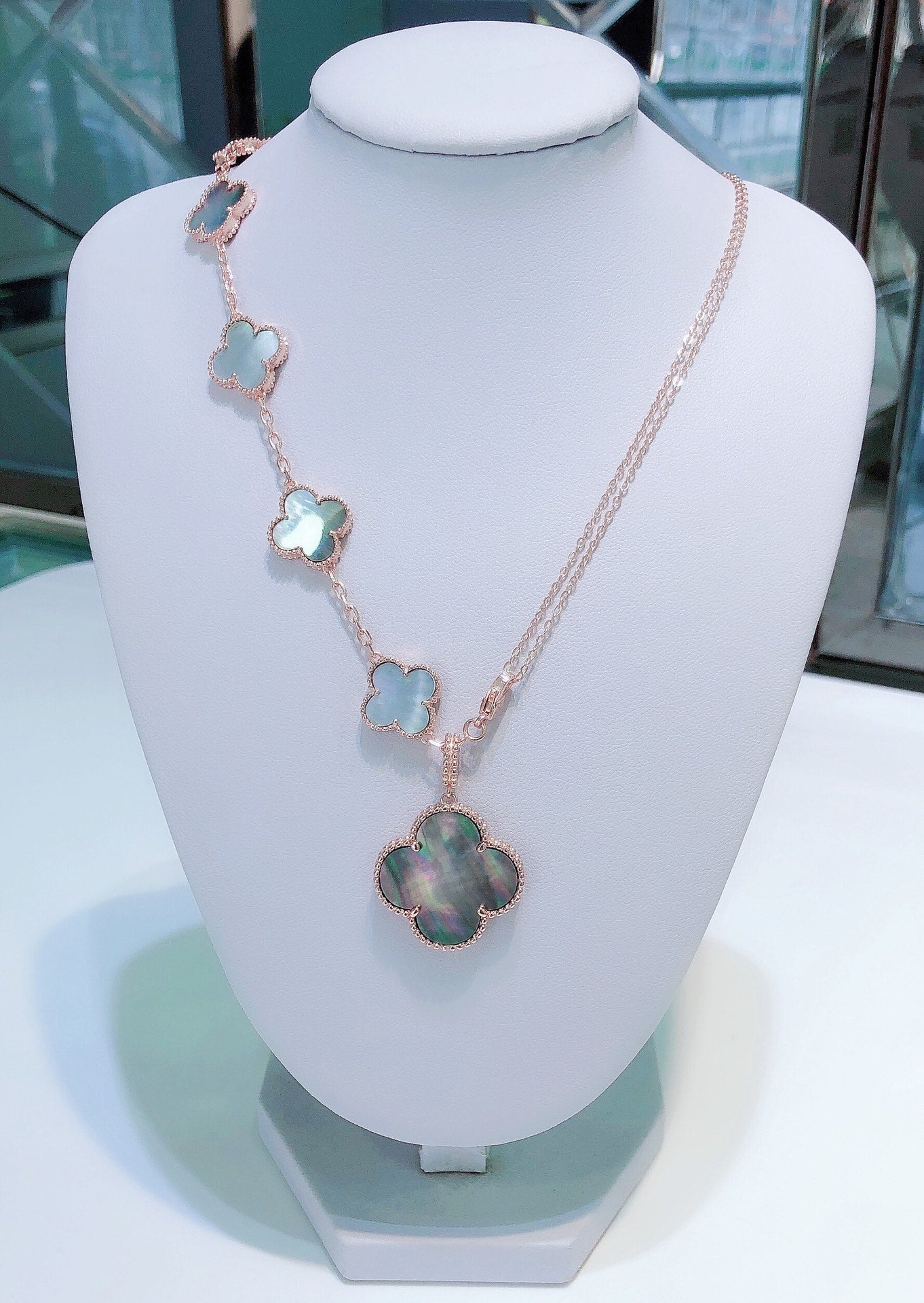 [Eterna Jewels]COMBINED BRACELET 5 MOTIFS AND NECKLACE DARK MOP ROSE GOLD