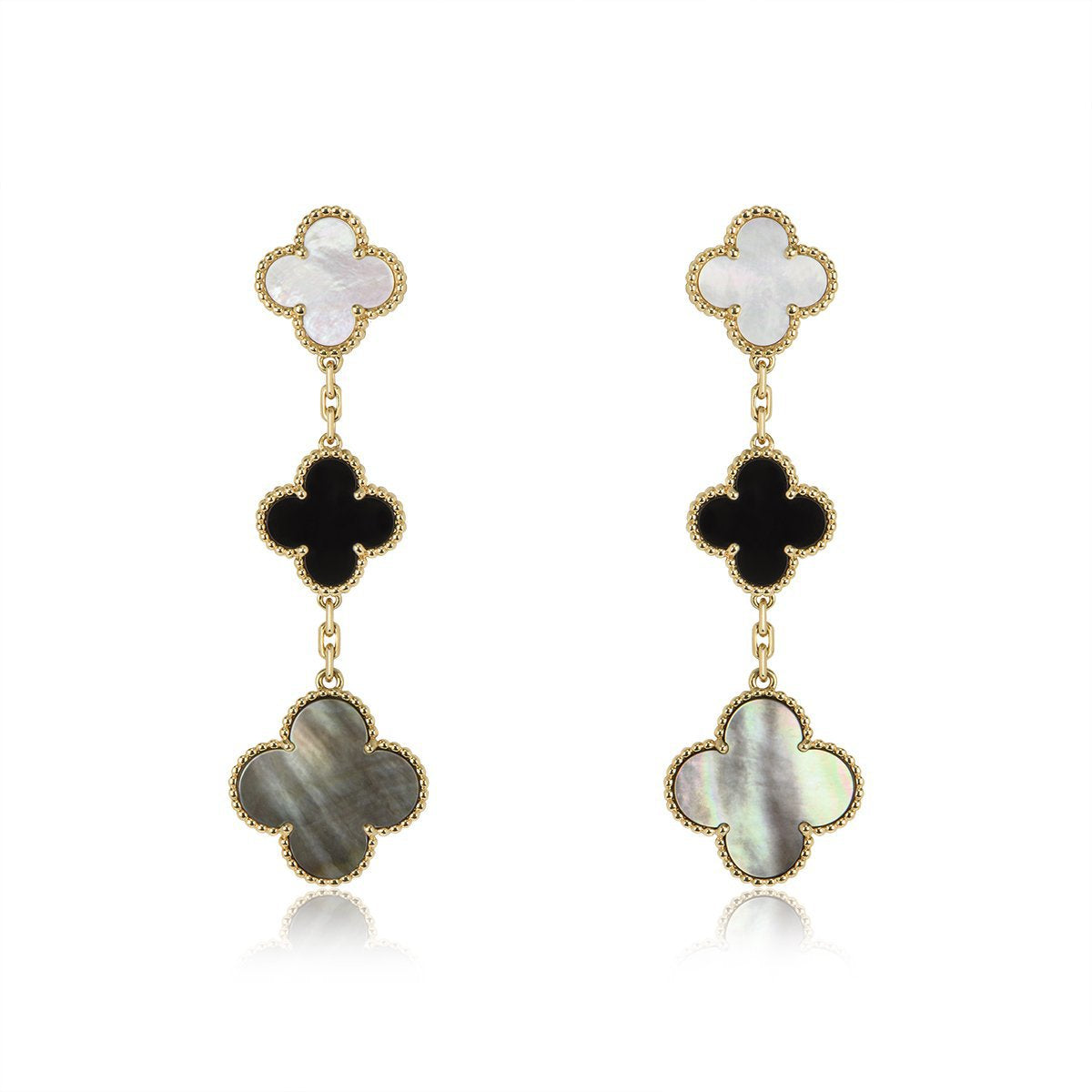 [Eterna Jewels]CLOVER EARRINGS GOLD ONYX MOP 3 MOTIF
