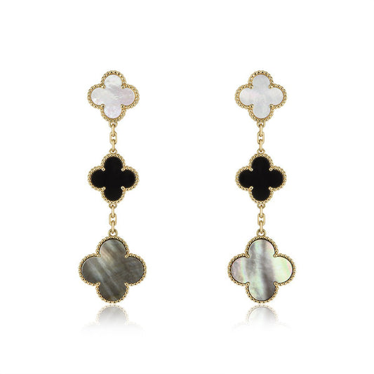 [Eterna Jewels]CLOVER EARRINGS GOLD ONYX MOP 3 MOTIF