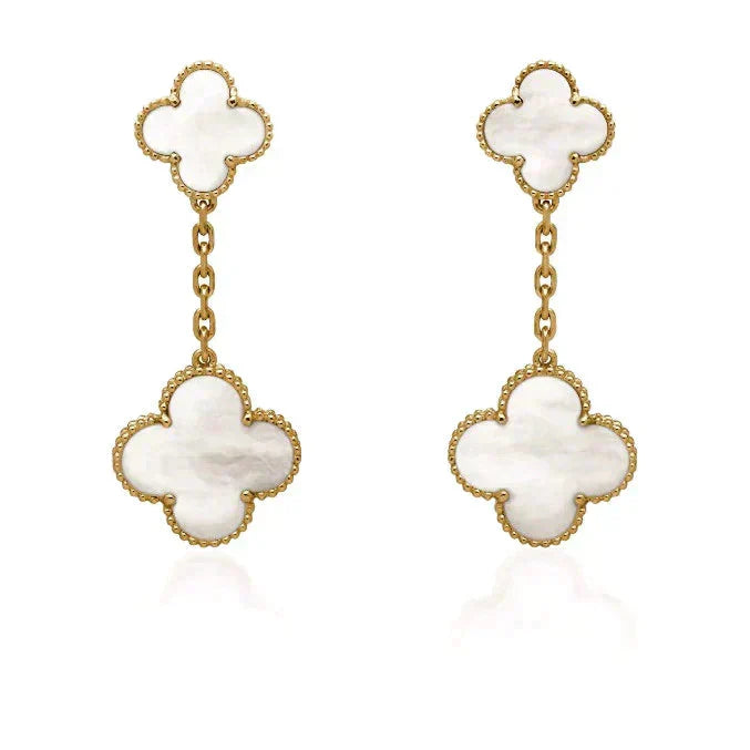 [Eterna Jewels]CLOVER 2 MOTIF WHITE MOP EARRINGS