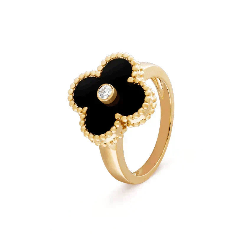 [Eterna Jewels]CLOVER ONYX RING GOLD DIAMOND