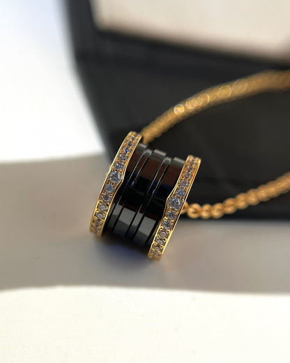 [Eterna Jewels]ZERO 1 BLACK CERAMIC DIAMOND PINK GOLD NECKLACE