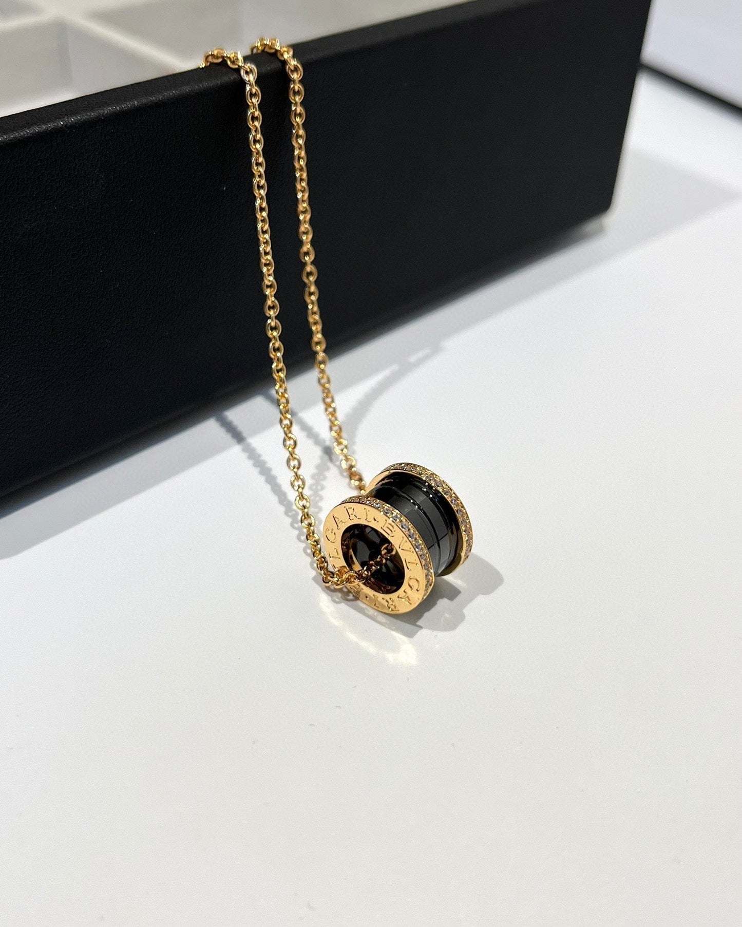 [Eterna Jewels]ZERO 1 BLACK CERAMIC DIAMOND PINK GOLD NECKLACE