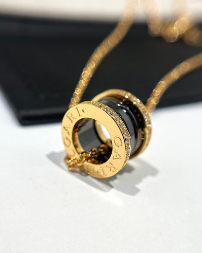 [Eterna Jewels]ZERO 1 BLACK CERAMIC DIAMOND PINK GOLD NECKLACE