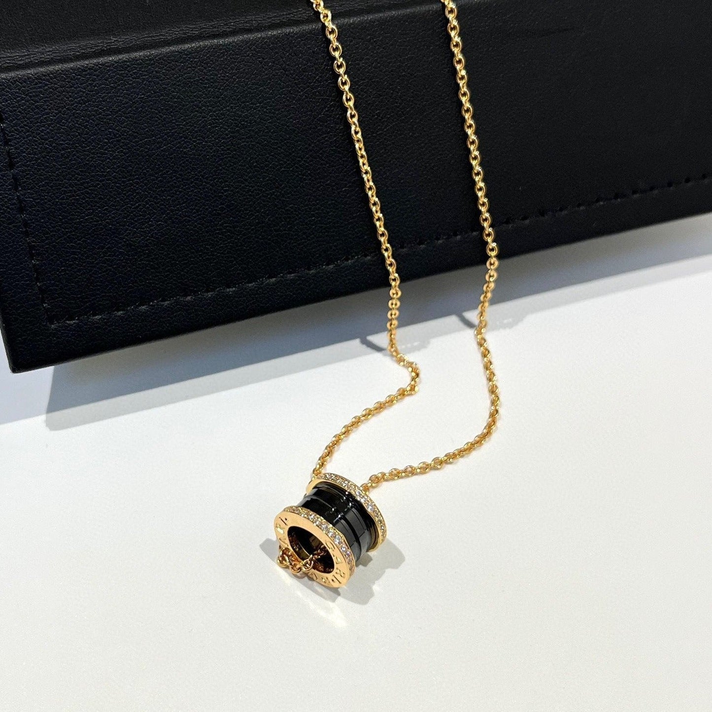 [Eterna Jewels]ZERO 1 BLACK CERAMIC DIAMOND PINK GOLD NECKLACE