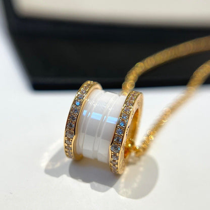[Eterna Jewels]ZERO 1 WHITE CERAMIC DIAMOND PINK GOLD NECKLACE