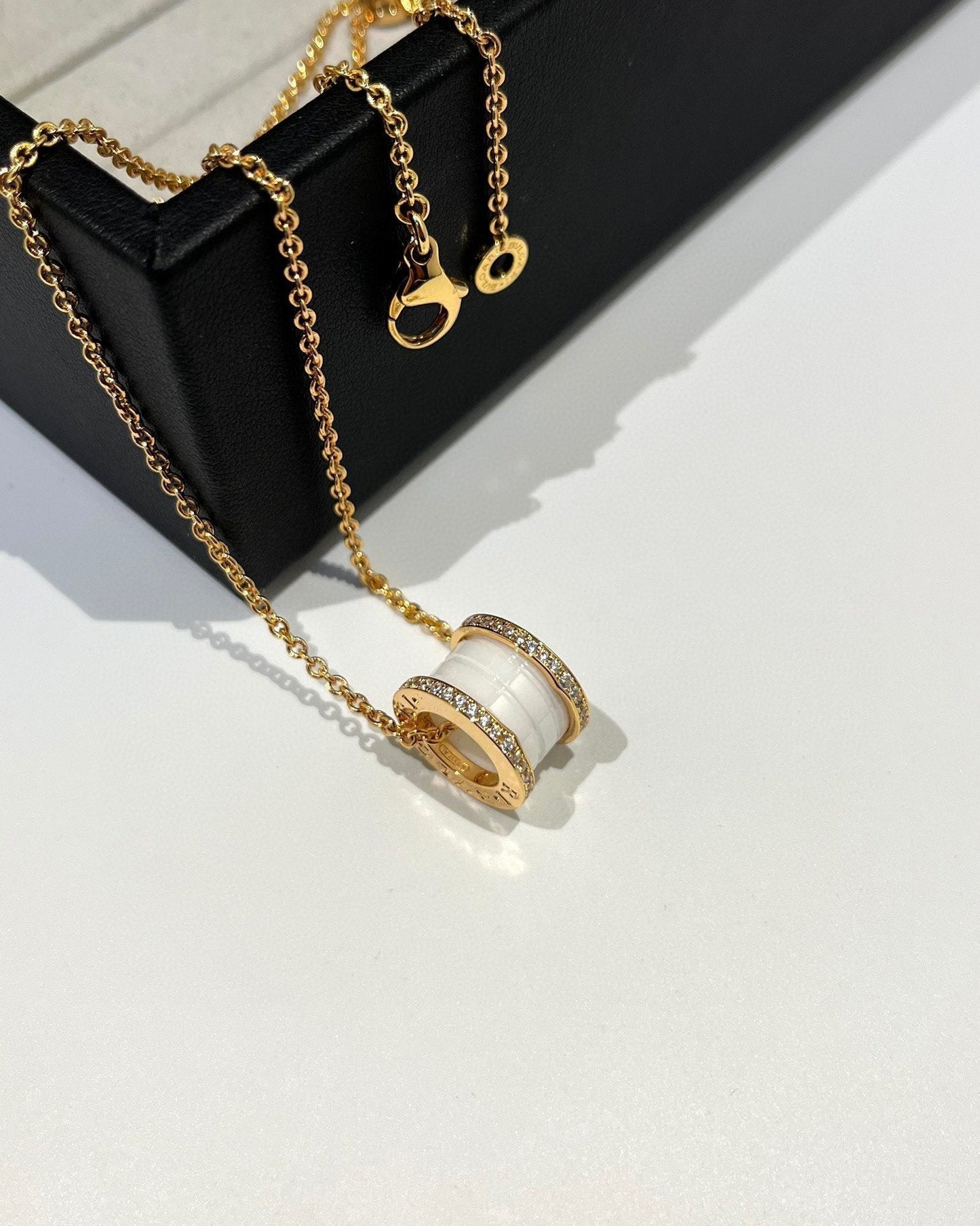 [Eterna Jewels]ZERO 1 WHITE CERAMIC DIAMOND PINK GOLD NECKLACE